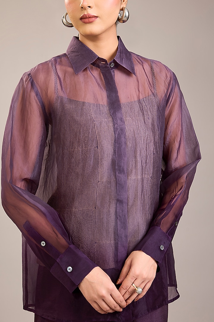 Amethyst Silk Organza Ombre Shirt by Divyam Mehta at Pernia's Pop Up Shop
