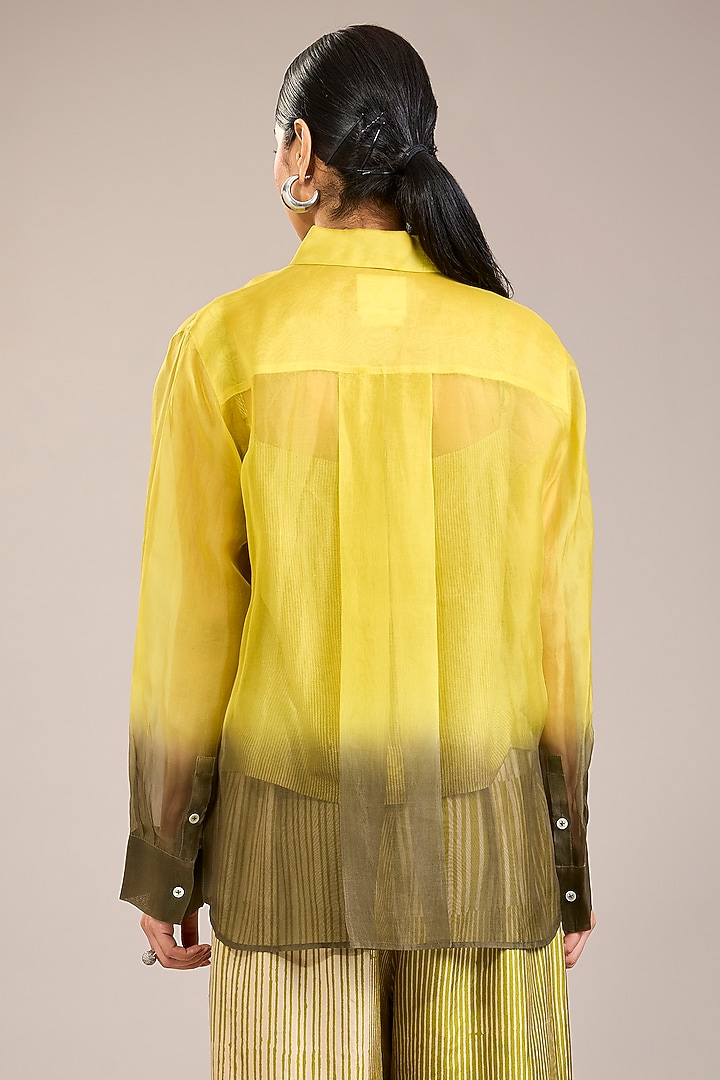 Yellow Silk Organza Ombre Shirt by Divyam Mehta at Pernia's Pop Up Shop