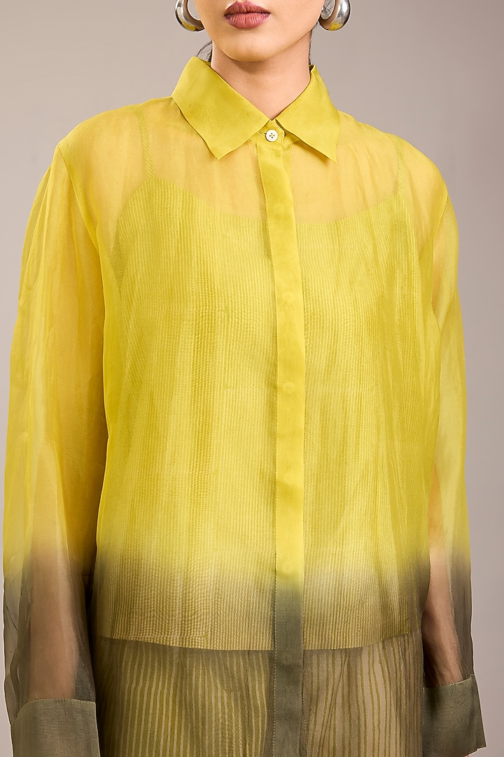 Yellow Silk Organza Ombre Shirt by Divyam Mehta at Pernia's Pop Up Shop