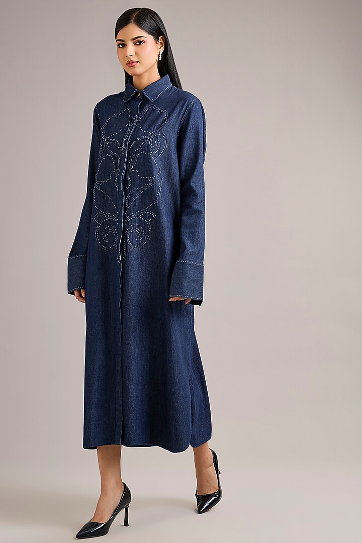 Indigo Blue Denim Tunic Vacation Dress by Divyam Mehta at Pernia's Pop Up Shop