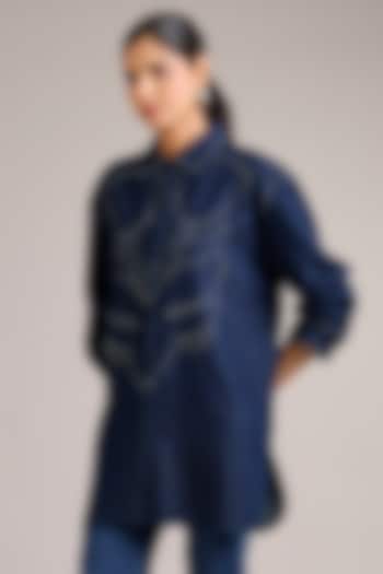 Indigo Blue Denim Shirt by Divyam Mehta at Pernia's Pop Up Shop