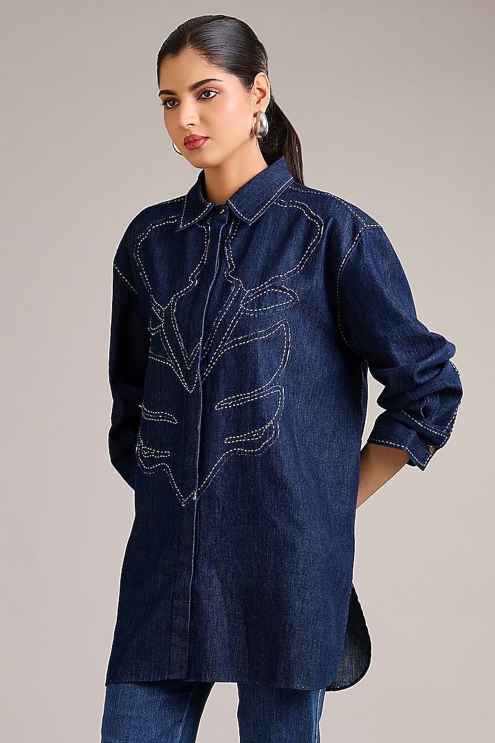 Indigo Blue Denim Shirt by Divyam Mehta at Pernia's Pop Up Shop
