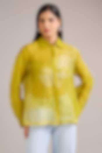 Nashpati Green Organza Shibori Top by Divyam Mehta at Pernia's Pop Up Shop