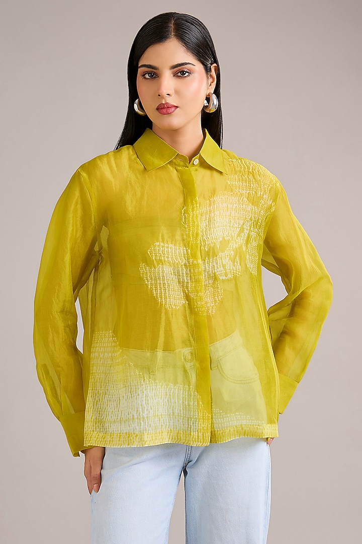 Nashpati Green Organza Shibori Top by Divyam Mehta at Pernia's Pop Up Shop