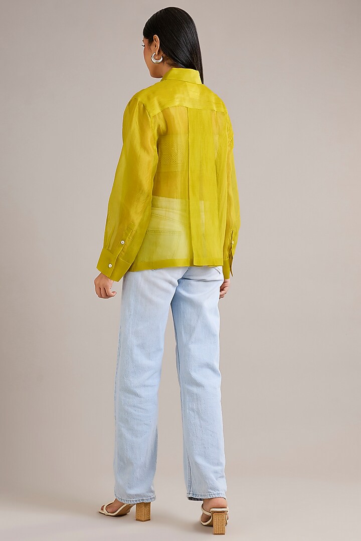 Nashpati Green Organza Shibori Top by Divyam Mehta at Pernia's Pop Up Shop