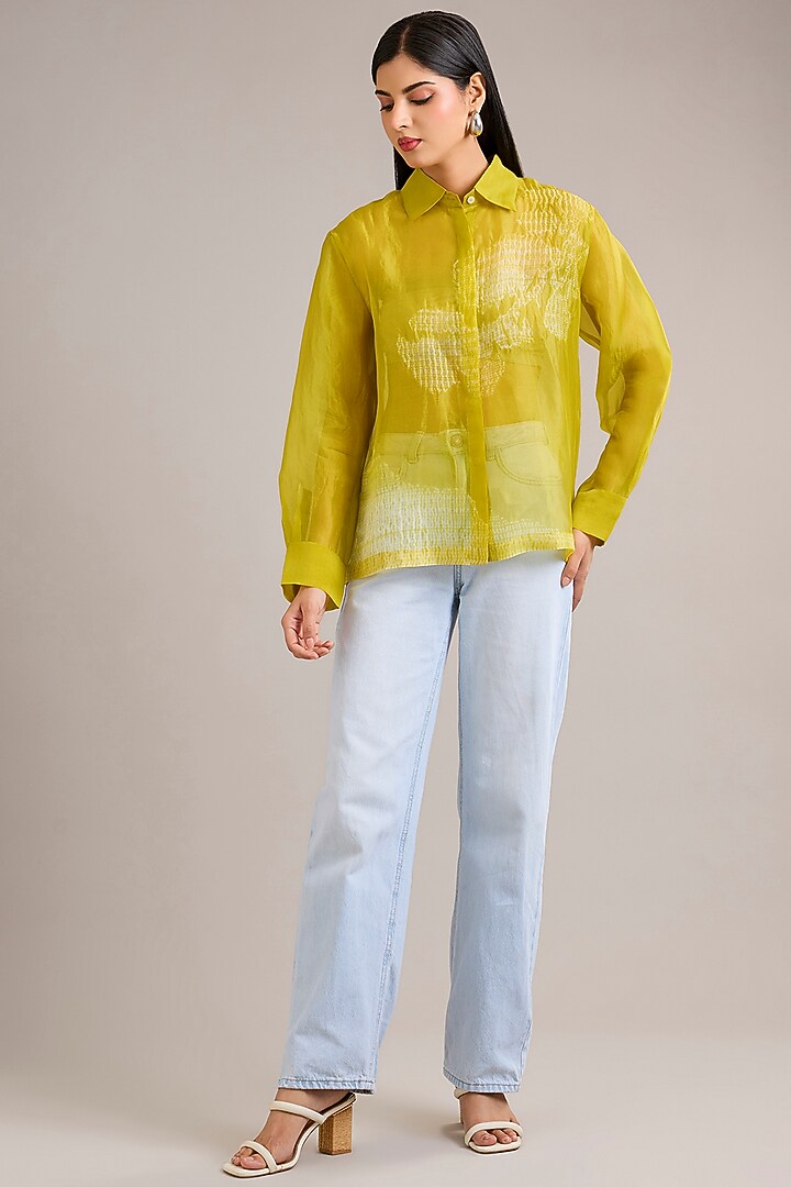 Nashpati Green Organza Shibori Top by Divyam Mehta at Pernia's Pop Up Shop