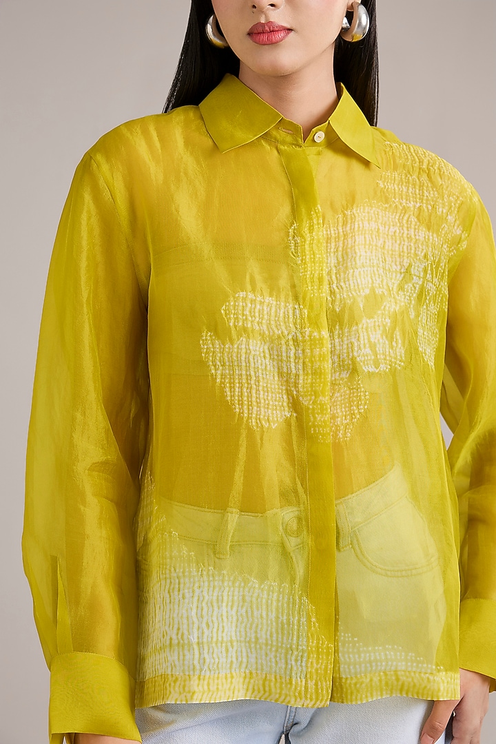 Nashpati Green Organza Shibori Top by Divyam Mehta at Pernia's Pop Up Shop