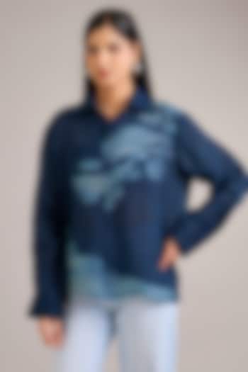 Indigo Blue Linen Shibori Top by Divyam Mehta at Pernia's Pop Up Shop