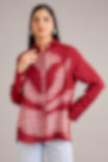 Tomato Red Linen Shibori Top by Divyam Mehta at Pernia's Pop Up Shop