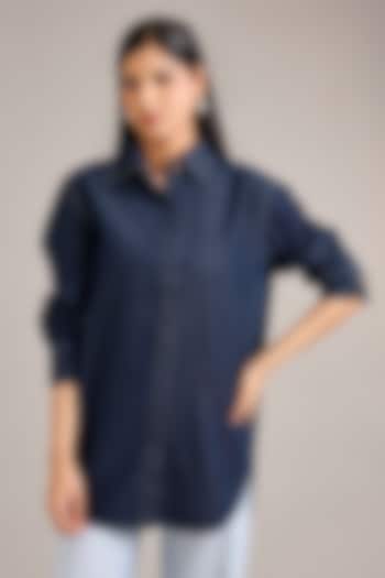Indigo Denim Patchwork Shirt by Divyam Mehta at Pernia's Pop Up Shop