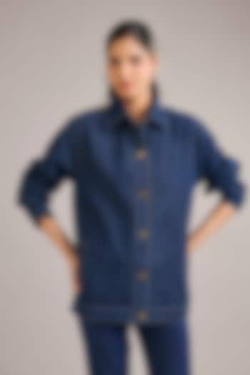 Indigo Denim Patchwork Jacket by Divyam Mehta at Pernia's Pop Up Shop