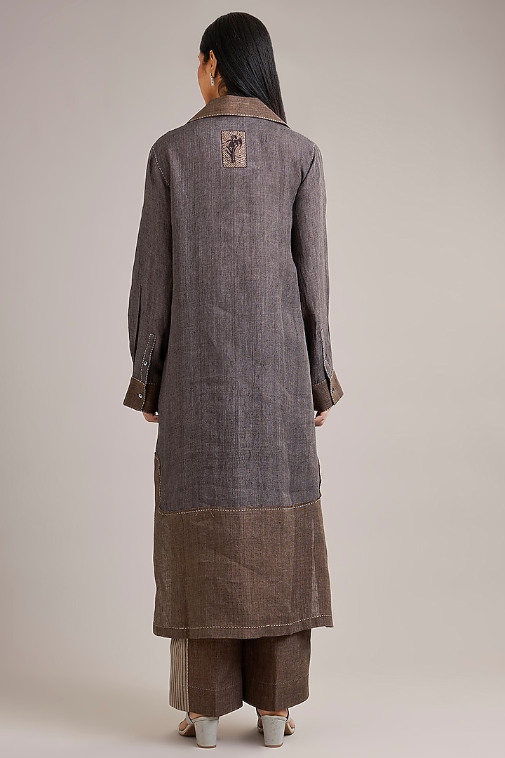 Grey Linen Color-Blocked Tunic Set by Divyam Mehta at Pernia's Pop Up Shop