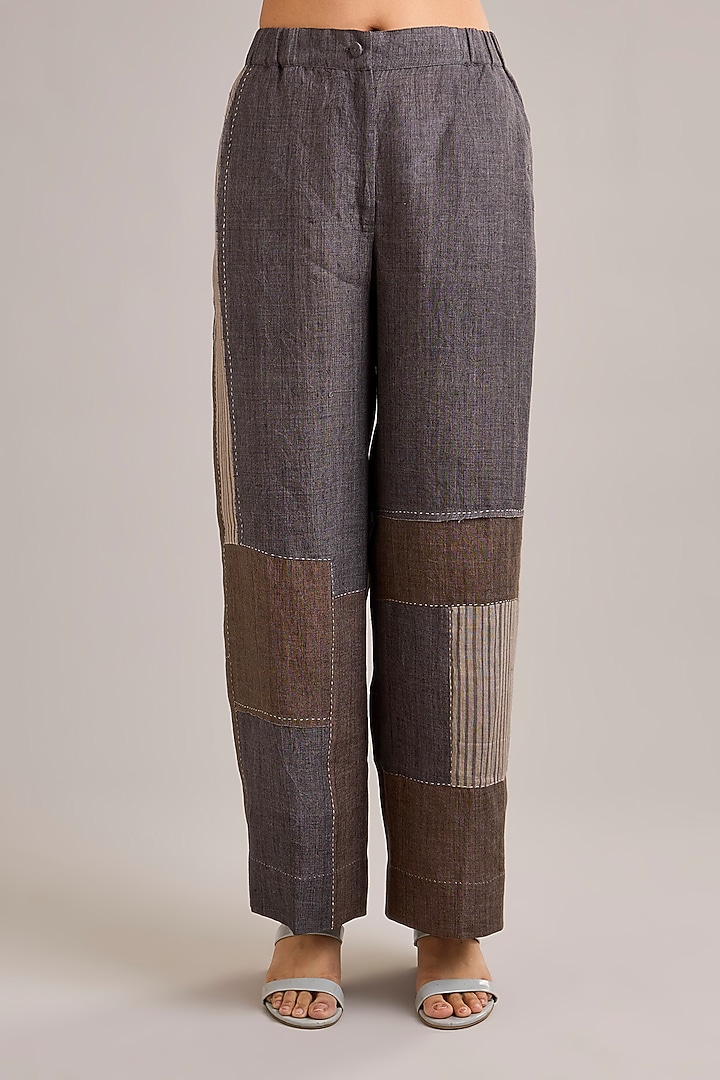 Grey Linen Color-Blocked Tunic Set by Divyam Mehta at Pernia's Pop Up Shop