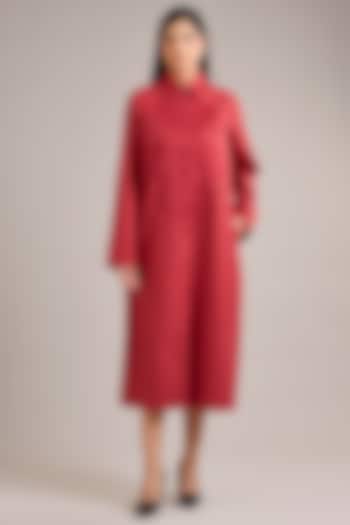 Valentine Red Cotton Floral Embroidered Shirt Vacation Dress by Divyam Mehta at Pernia's Pop Up Shop