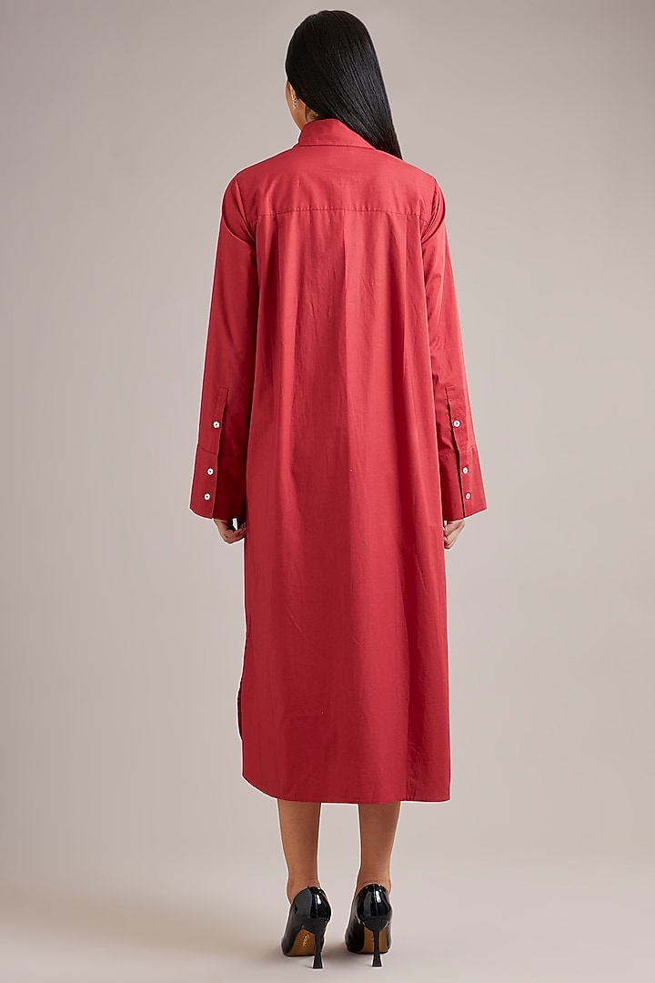 Valentine Red Cotton Floral Embroidered Shirt Vacation Dress by Divyam Mehta at Pernia's Pop Up Shop
