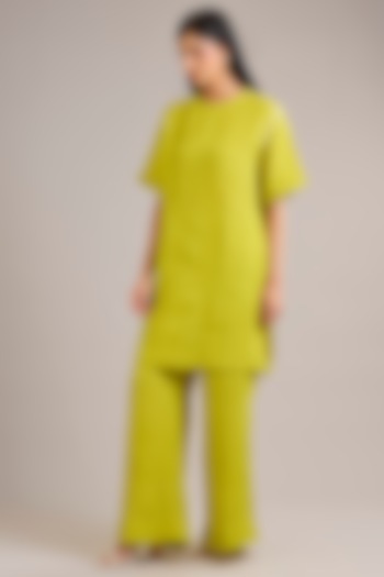 Green Linen Tunic Set by Divyam Mehta at Pernia's Pop Up Shop