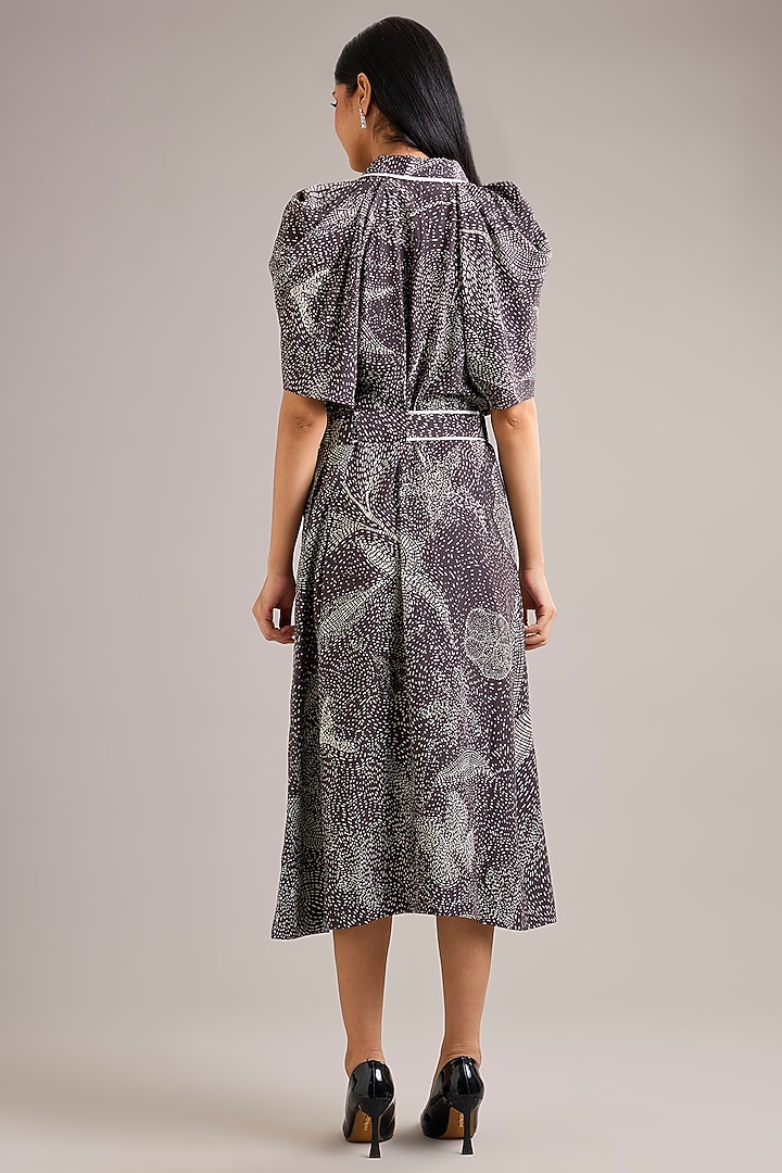 Grey Crepe Floral Printed Draped Vacation Dress by Divyam Mehta at Pernia's Pop Up Shop