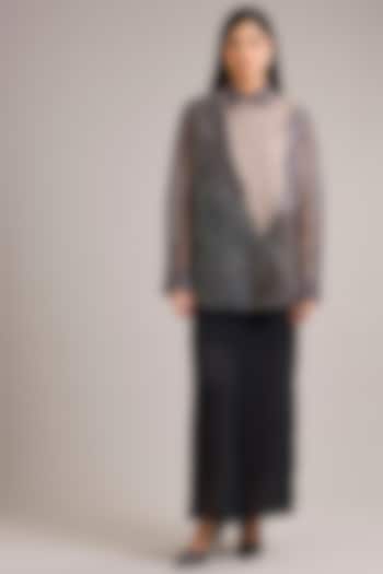 Black Silk Organza Skirt Set by Divyam Mehta at Pernia's Pop Up Shop