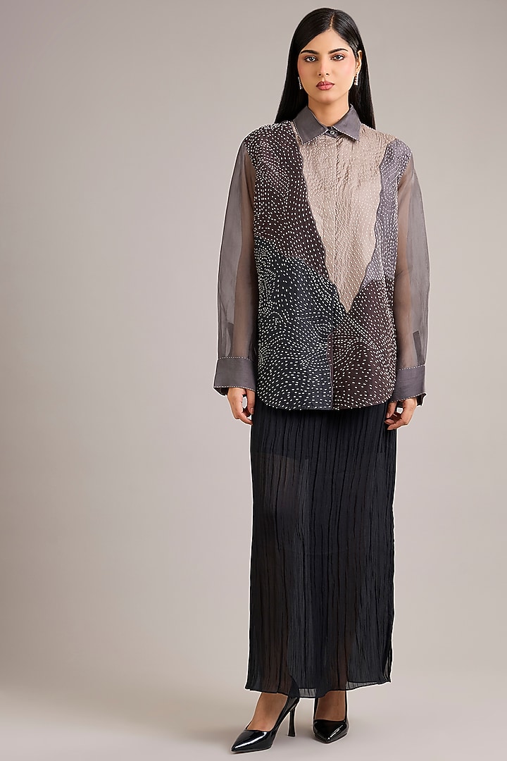 Black Silk Organza Skirt Set by Divyam Mehta at Pernia's Pop Up Shop