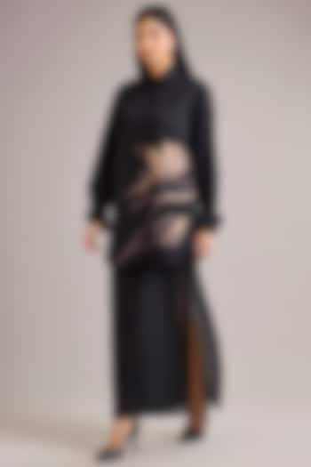 Black Cotton Poplin Skirt Set by Divyam Mehta at Pernia's Pop Up Shop
