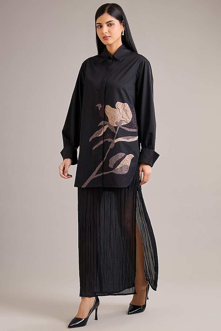Black Cotton Poplin Skirt Set by Divyam Mehta at Pernia's Pop Up Shop