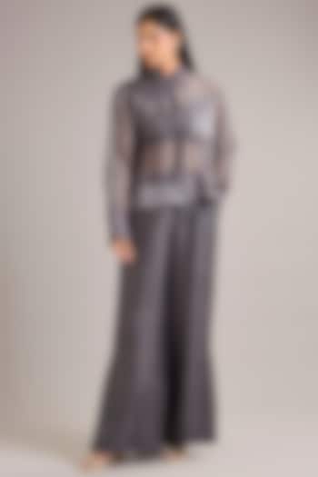 Grey Dupion Satin Wide-Leg Pant Set by Divyam Mehta at Pernia's Pop Up Shop