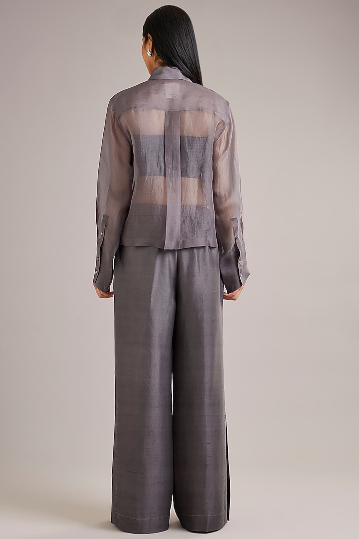 Grey Dupion Satin Wide-Leg Pant Set by Divyam Mehta at Pernia's Pop Up Shop