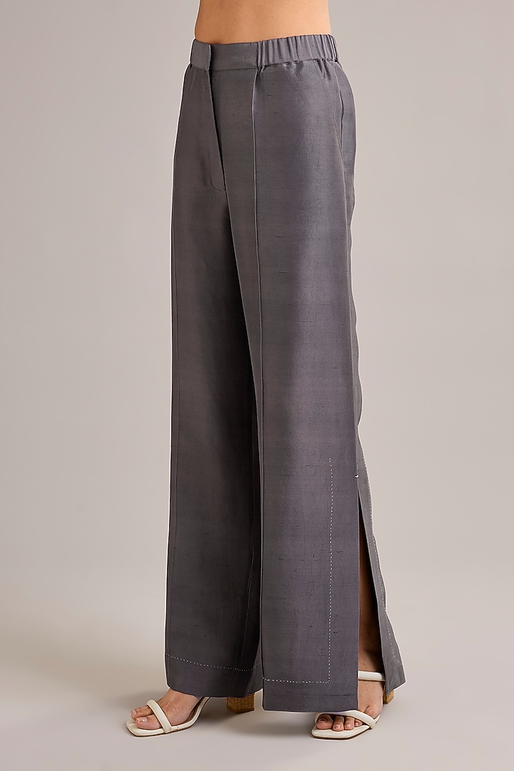 Grey Dupion Satin Wide-Leg Pant Set by Divyam Mehta at Pernia's Pop Up Shop