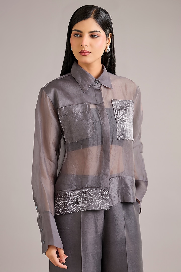 Grey Dupion Satin Wide-Leg Pant Set by Divyam Mehta at Pernia's Pop Up Shop
