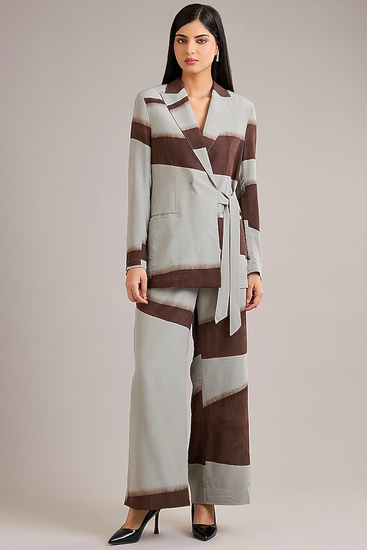 Grey Silk Crepe Co-Ord Set by Divyam Mehta at Pernia's Pop Up Shop