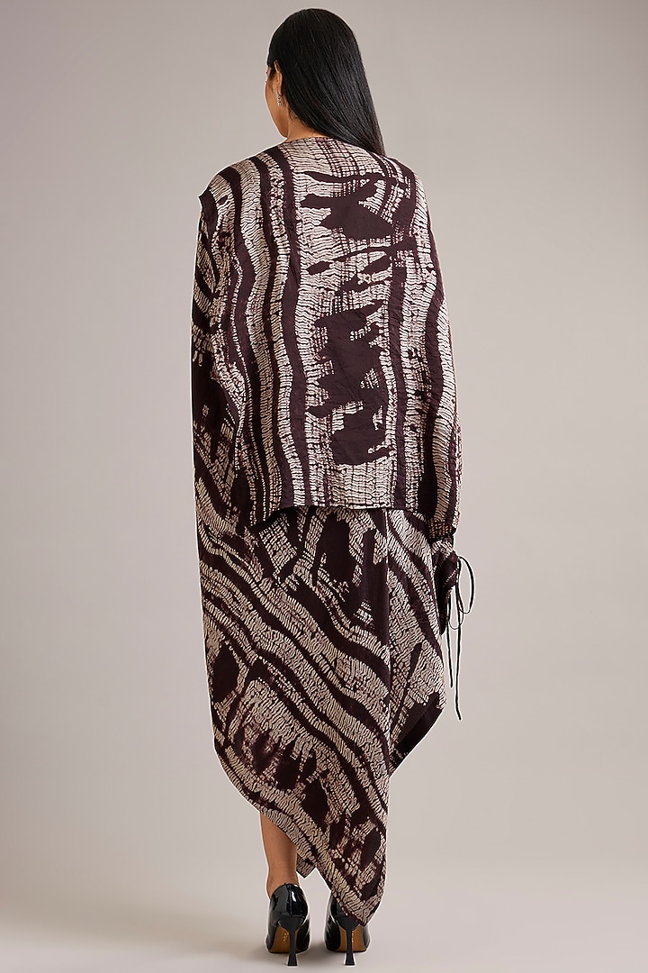 Chocolate Brown Dupion Silk Shibori Printed Draped Cocktail Dress by Divyam Mehta at Pernia's Pop Up Shop
