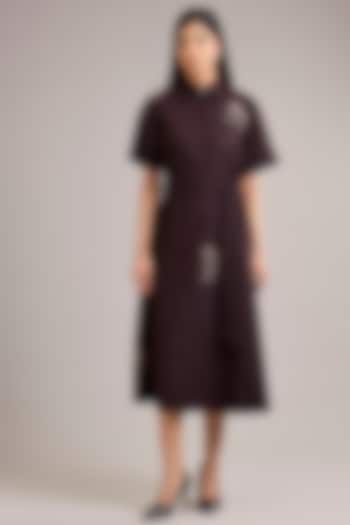Chocolate Brown Cotton Poplin Color-Blocked Vacation Dress by Divyam Mehta at Pernia's Pop Up Shop