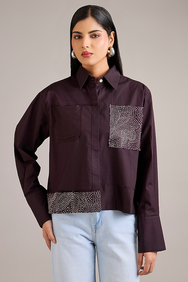 Chocolate Brown Cotton Poplin Shirt by Divyam Mehta at Pernia's Pop Up Shop
