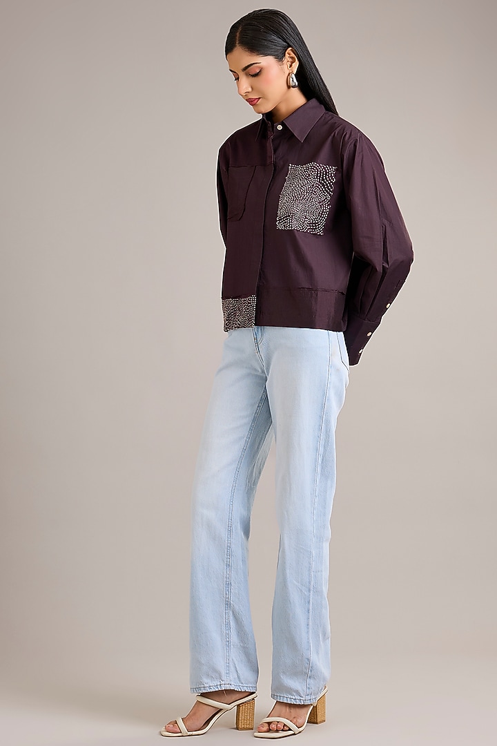 Chocolate Brown Cotton Poplin Shirt by Divyam Mehta at Pernia's Pop Up Shop