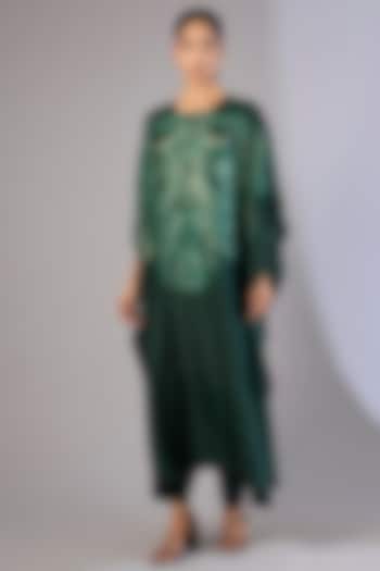 Military Green Dupion Silk Kaftan Set by Divyam Mehta at Pernia's Pop Up Shop