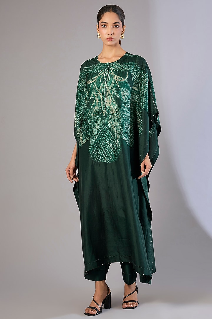 Military Green Dupion Silk Kaftan Set by Divyam Mehta at Pernia's Pop Up Shop