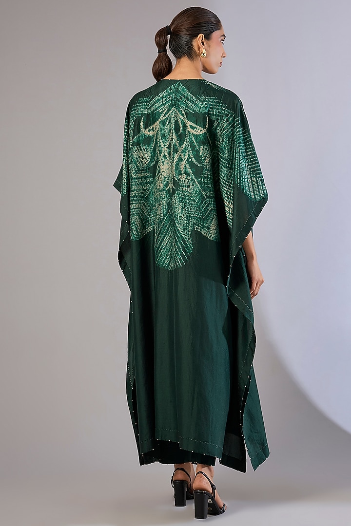 Military Green Dupion Silk Kaftan Set by Divyam Mehta at Pernia's Pop Up Shop