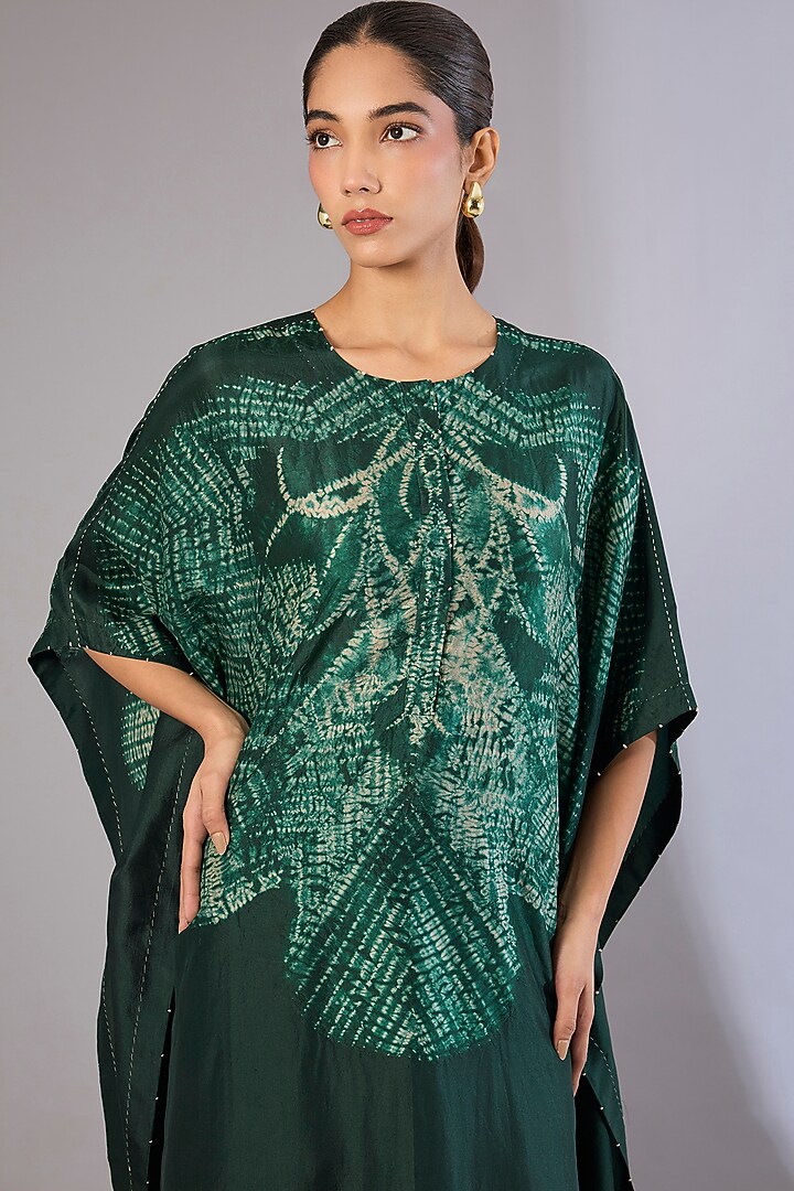 Military Green Dupion Silk Kaftan Set by Divyam Mehta at Pernia's Pop Up Shop