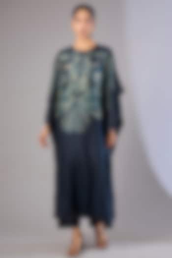 Whiskey Blue Dupion Silk Kaftan Set by Divyam Mehta at Pernia's Pop Up Shop