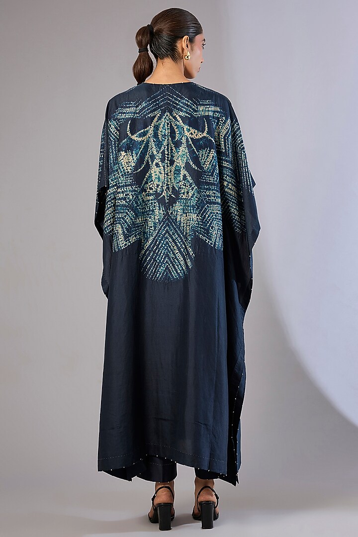 Whiskey Blue Dupion Silk Kaftan Set by Divyam Mehta at Pernia's Pop Up Shop