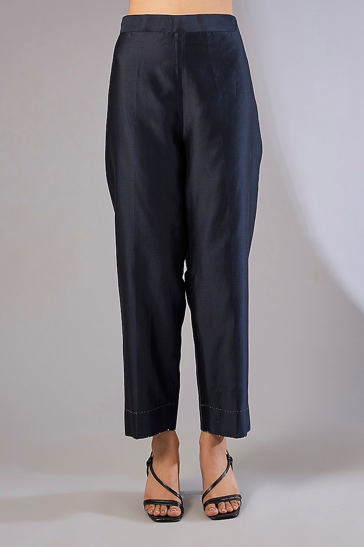 Whiskey Blue Dupion Silk Kaftan Set by Divyam Mehta at Pernia's Pop Up Shop