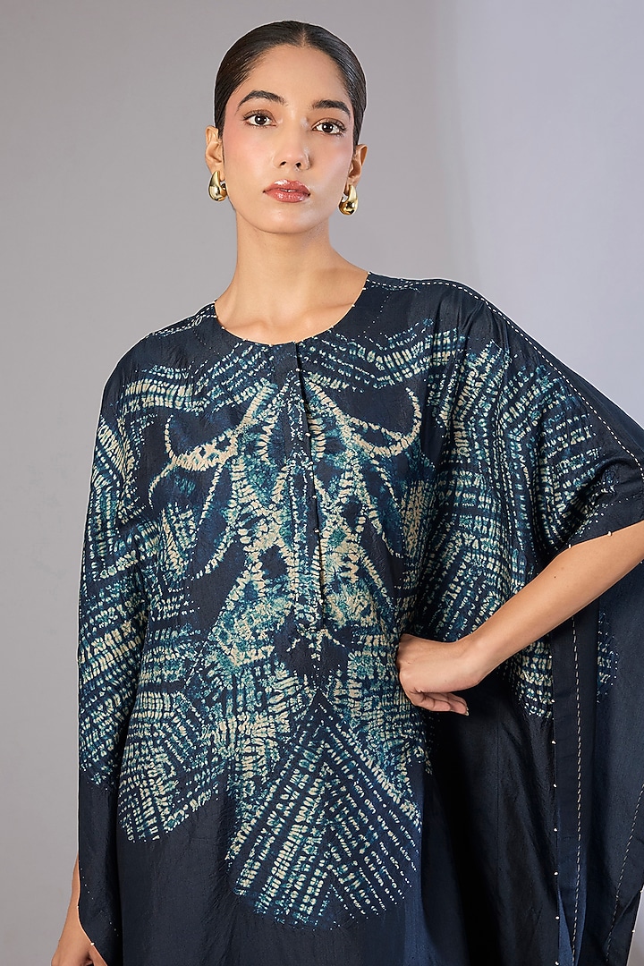 Whiskey Blue Dupion Silk Kaftan Set by Divyam Mehta at Pernia's Pop Up Shop