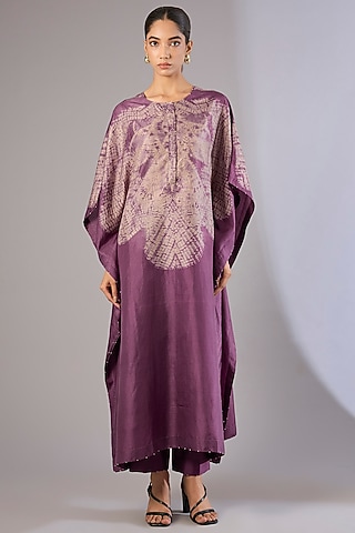 Amethyst Dupion Silk Kaftan Set by Divyam Mehta