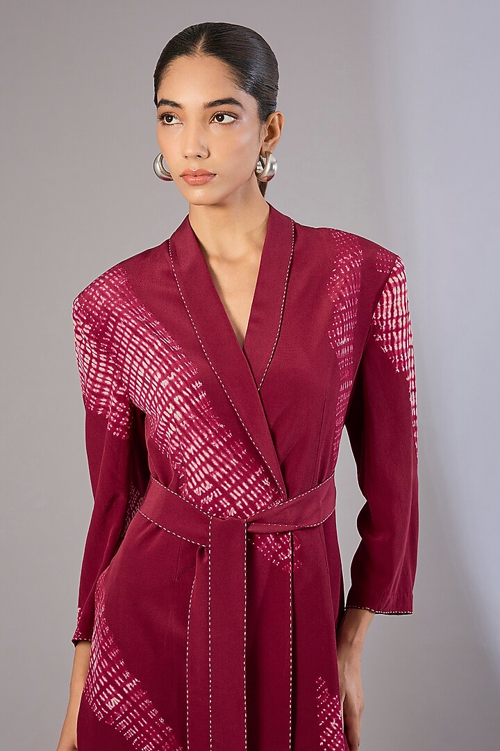Crimson Red Crepe De Chine Jacket Cocktail Dress by Divyam Mehta at Pernia's Pop Up Shop