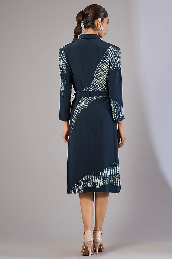 Whiskey Blue Crepe De Chine Jacket Cocktail Dress by Divyam Mehta at Pernia's Pop Up Shop
