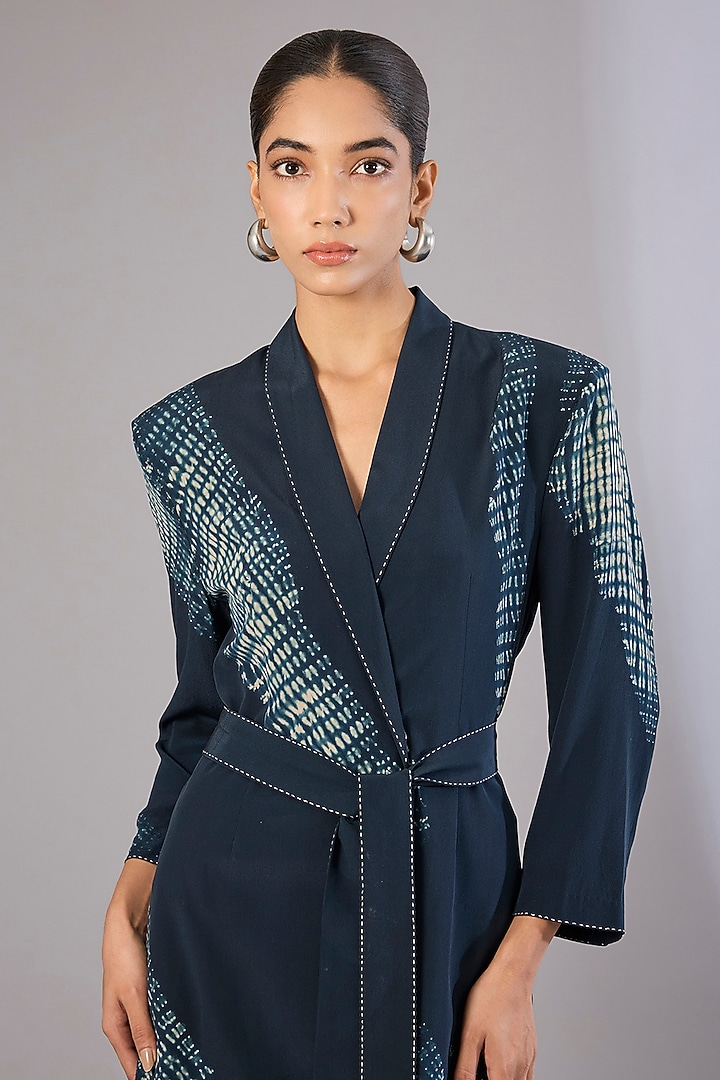 Whiskey Blue Crepe De Chine Jacket Cocktail Dress by Divyam Mehta at Pernia's Pop Up Shop