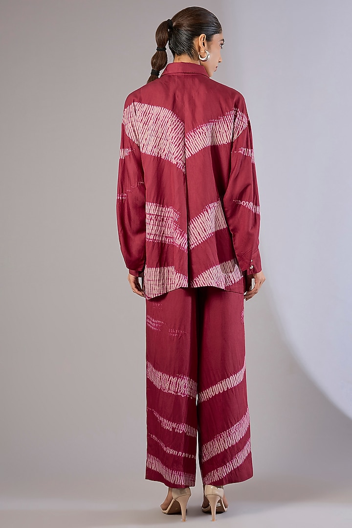 Crimson Red Vegan Silk Shibori Printed Co-Ord Set by Divyam Mehta at Pernia's Pop Up Shop