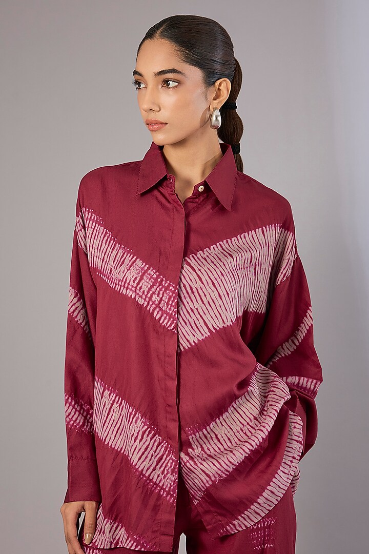 Crimson Red Vegan Silk Shibori Printed Co-Ord Set by Divyam Mehta at Pernia's Pop Up Shop