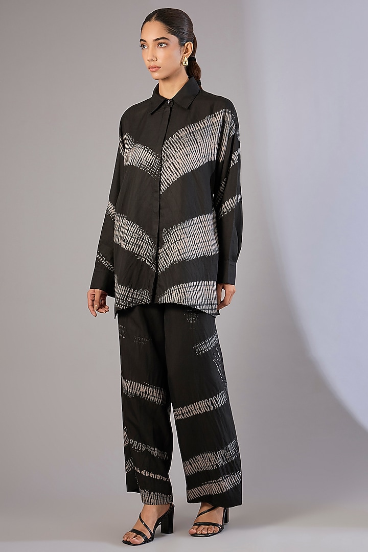 Black Vegan Silk Shibori Printed Co-Ord Set by Divyam Mehta at Pernia's Pop Up Shop