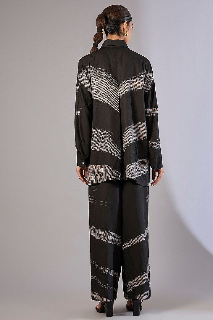 Black Vegan Silk Shibori Printed Co-Ord Set by Divyam Mehta at Pernia's Pop Up Shop